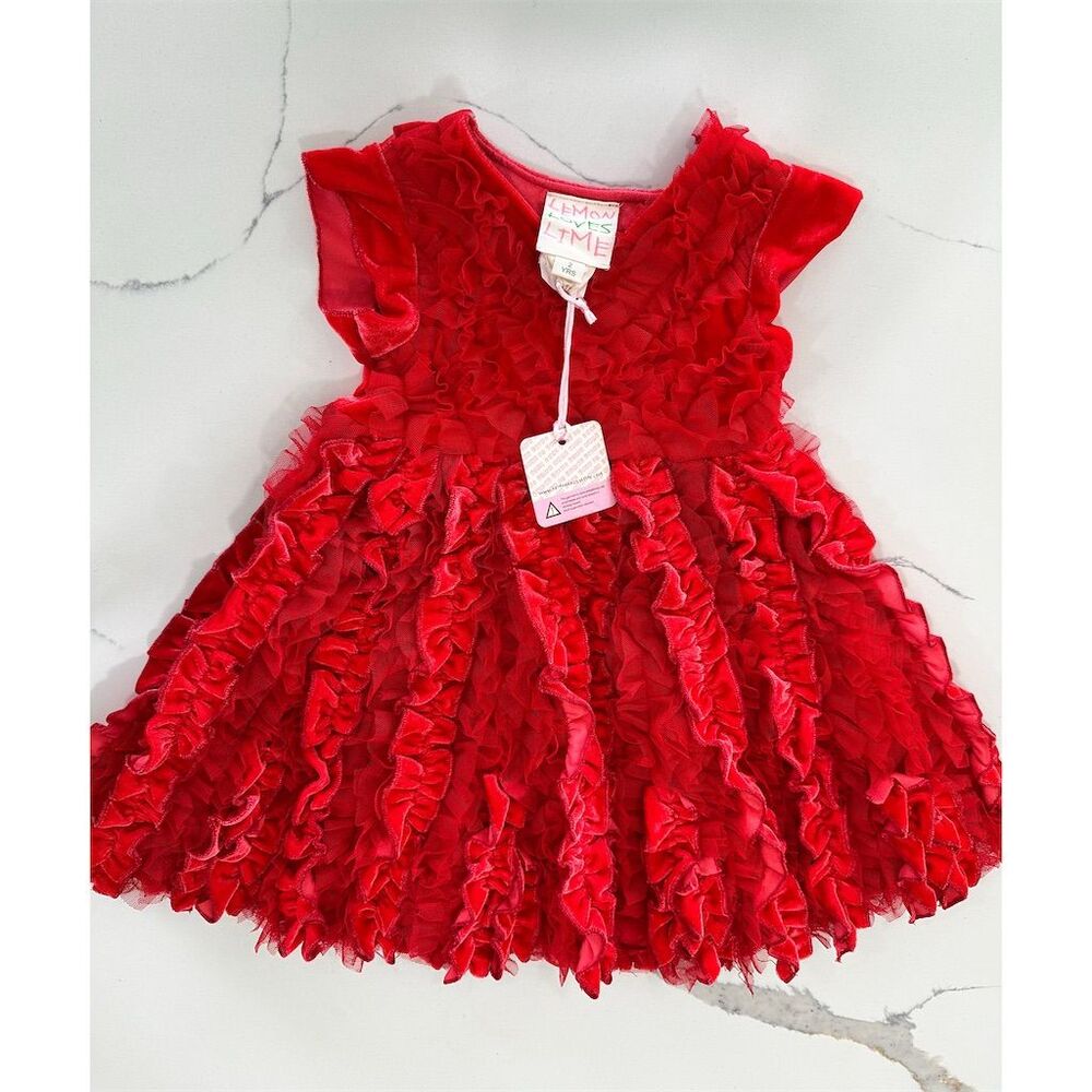 Lemon Loves Lime Red Ruffle Party Dress 2T Girls Short Sleeve